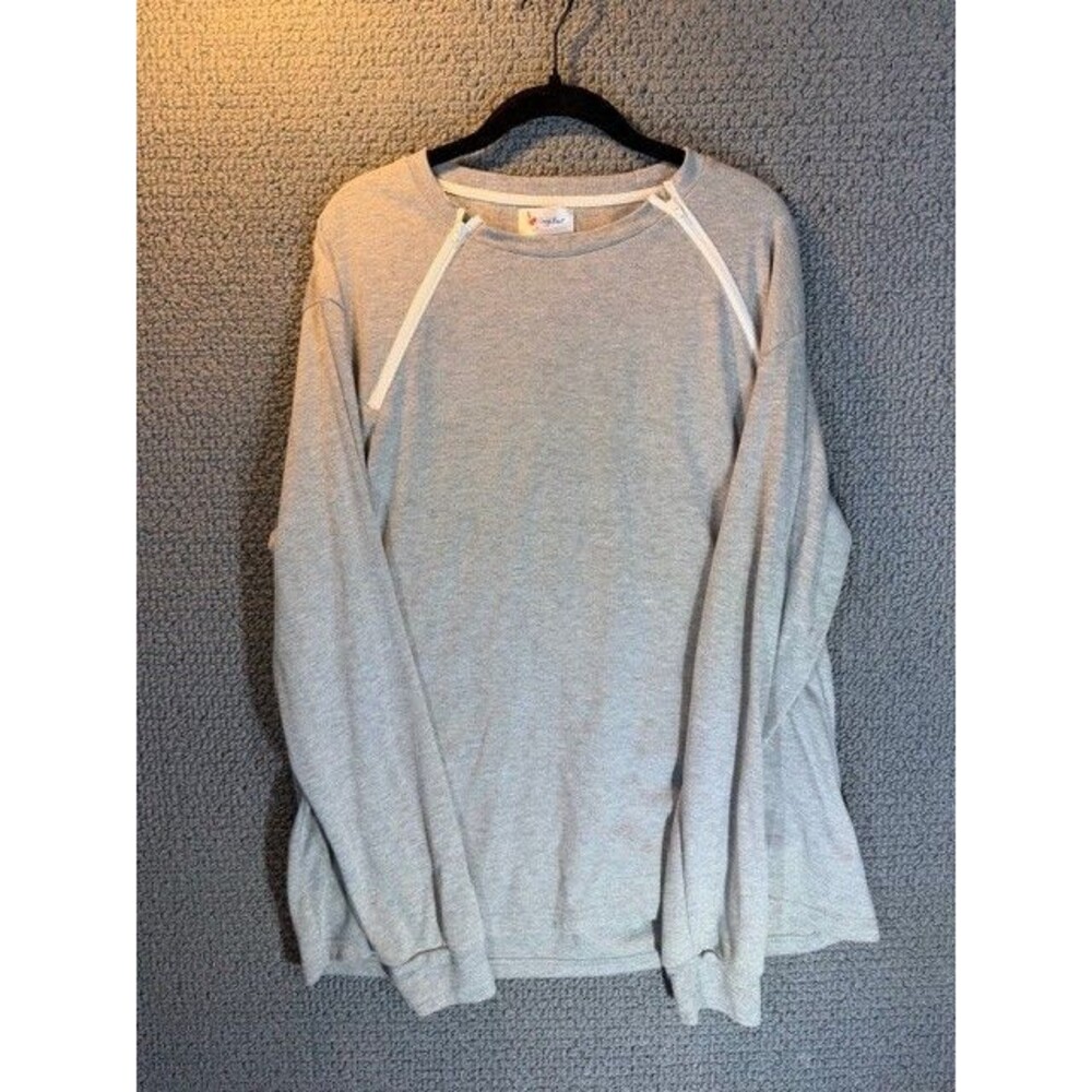 ComfyChemo Long Sleeve Mens L Shirt Dual Zipper Gray Infusion Top Chest Access